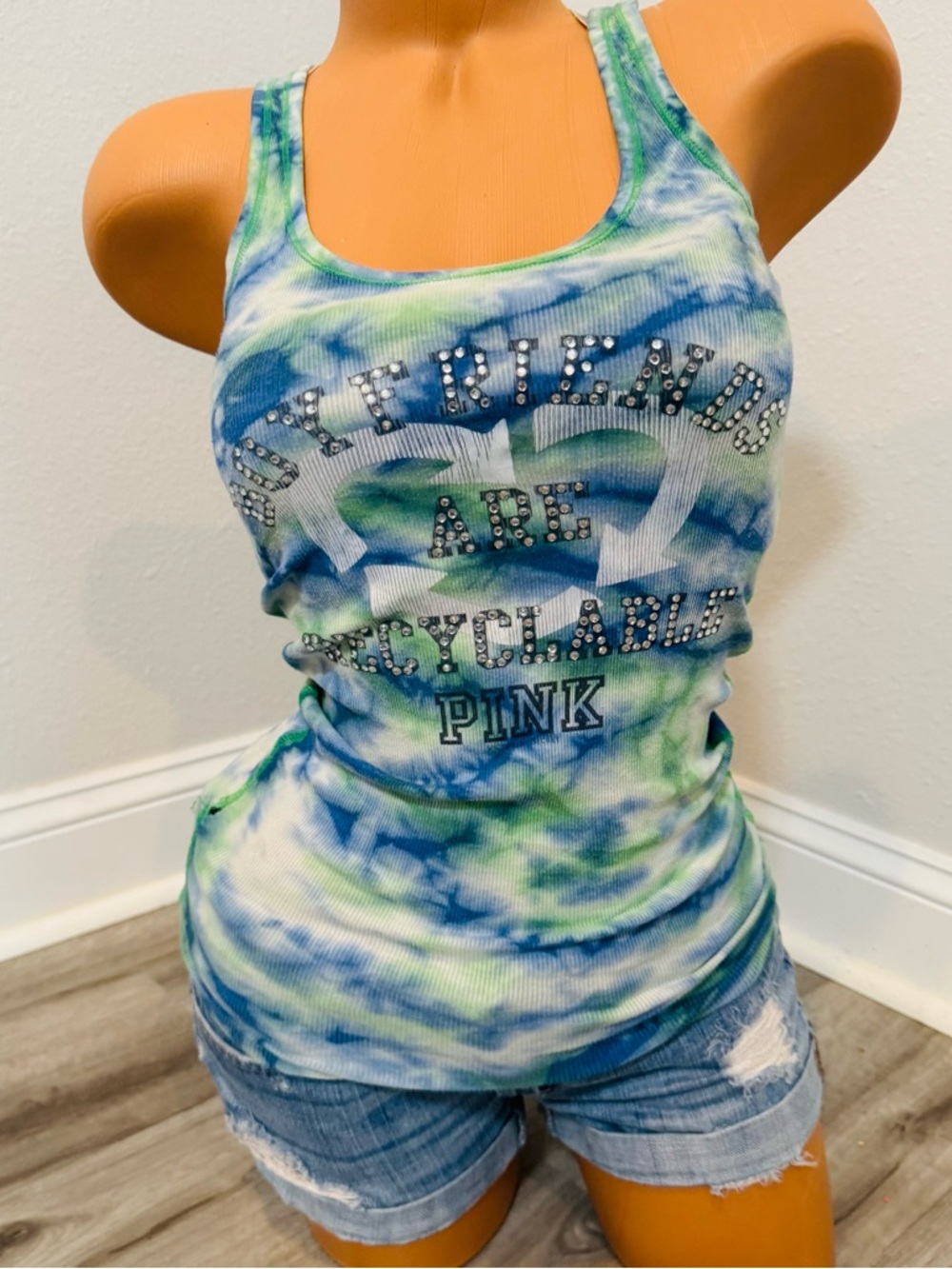Victorias Secret PINK Tie Dye Y2K Vintage Tank Top XS Boyfriends Are Recyclable